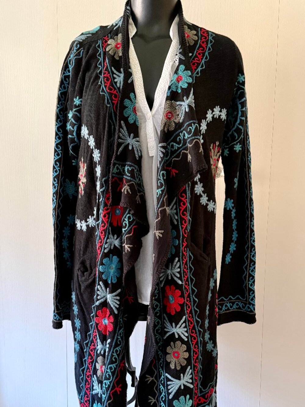 Johnny Was Biya Embroidered Cardigan Wrap Small